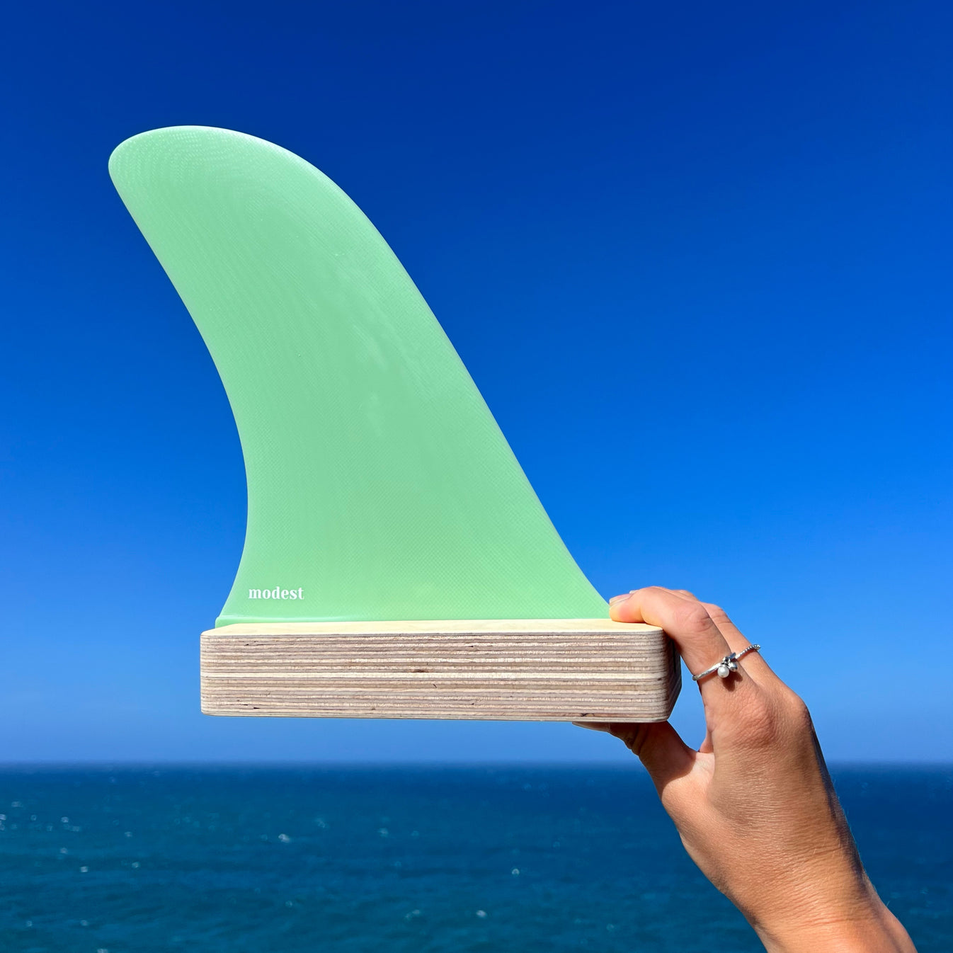 Mint Green 10" Stable Hatchet Pivot Longboard Fin modest fins